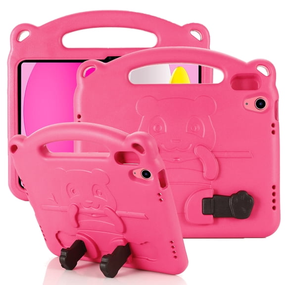 ELEHOLD Kids Friendly Case for iPad 10th Gen 10.9" 2022 Panda Pattern EVA Full Body Protective with Kickstand Handle Grip Shockproof Anti-Scratch Case For iPad 10th 2022,Rose