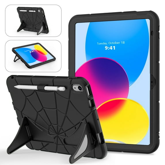 ELEHOLD Kids Friendly Case for iPad 10th Gen 10.9 Inch 2022, Heavy Duty Shockproof Rugged Protective Case with Pencil Holder Foldable Kickstand for Boys Children for iPad 10.9 inch Case,Black