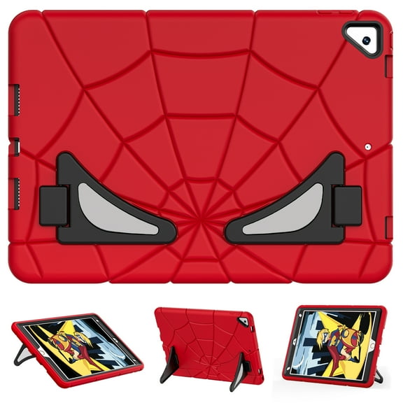 ELEHOLD Kids Friendly Case for iPad 9th/8th/7th Gen Case 2021/2020/2019, Heavy Duty Shockproof Rugged Protective Case with Foldable Kickstand for Boys Children for iPad 10.2 inch Case,Red+Black