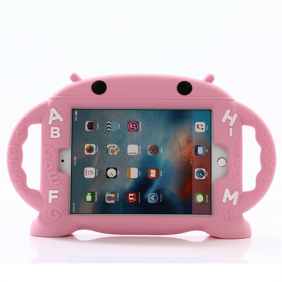 ELEHOLD Kids Friendly Case for iPad Mini 5/4/3/2/1,Cute Design Soft Silicone Full Body Protective with Kickstand Handle Grip Shockproof Anti-Scratch Case -Pink
