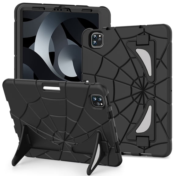 ELEHOLD Kids Friendly Case for iPad Pro 11-inch (M5) 2025/(M4) 2024, Heavy Duty Shockproof Rugged Protective Case with Pencil Holder Foldable Kickstand for Boys Children,Black