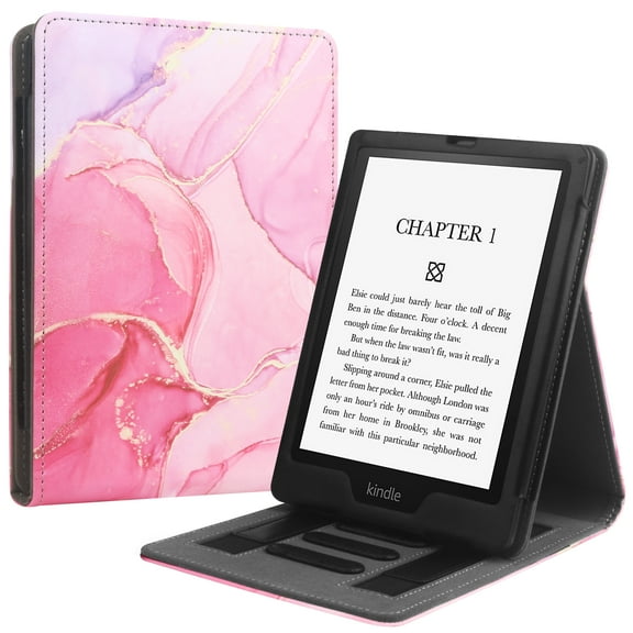 ELEHOLD Leather Case for 6" Kindle Paperwhite 1/2/3/4 (Fits All 2012 - 2018 Versions), Auto Wake/Sleep Function Slim Lightweight PU Shell Cover with Kickstand Anti-Slip Strip,Pink Marble