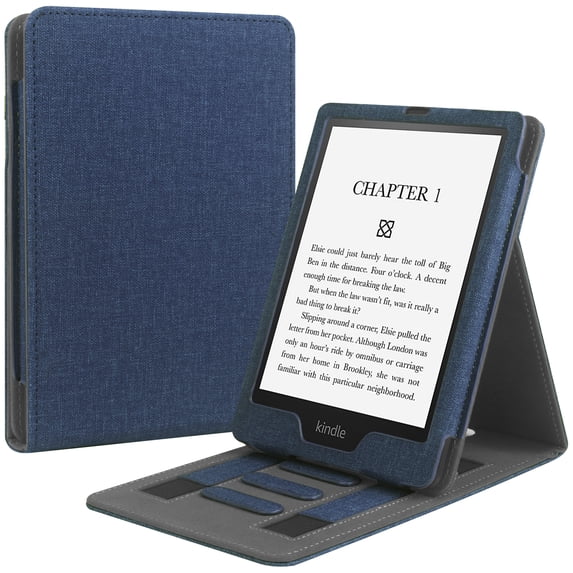 ELEHOLD Leather Case for 6" Kindle Paperwhite 1/2/3/4 (Fits All 2012 - 2018 Versions), Auto Wake/Sleep Function Slim Lightweight PU Shell Cover with Kickstand Anti-Slip Strip,Deep Blue