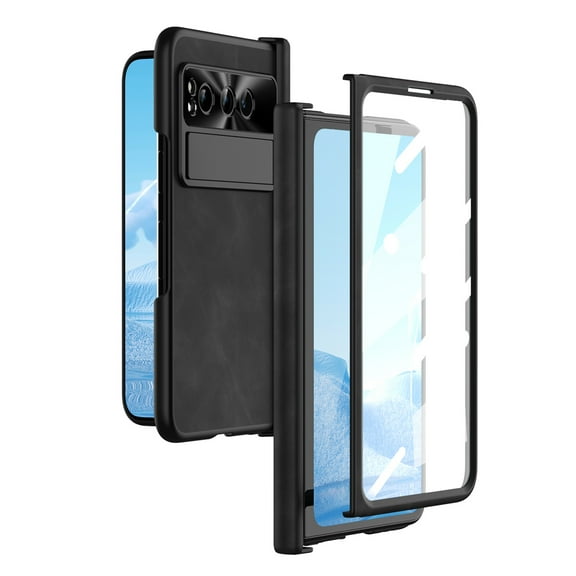 ELEHOLD Leather Case for Google Pixel Fold,Built-in Tempered Glass Screen Protector Invisible Kickstand Hinge Protection Rugged Shockproof Protective Case for Google Pixel Fold,Black