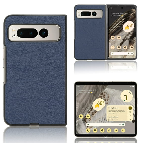 ELEHOLD Leather Case for Google Pixel Fold, Lychee Pattern Leather Back Cover Slim Lightweight Shockproof Phone Case for Google Pixel Fold 2023,Darkblue