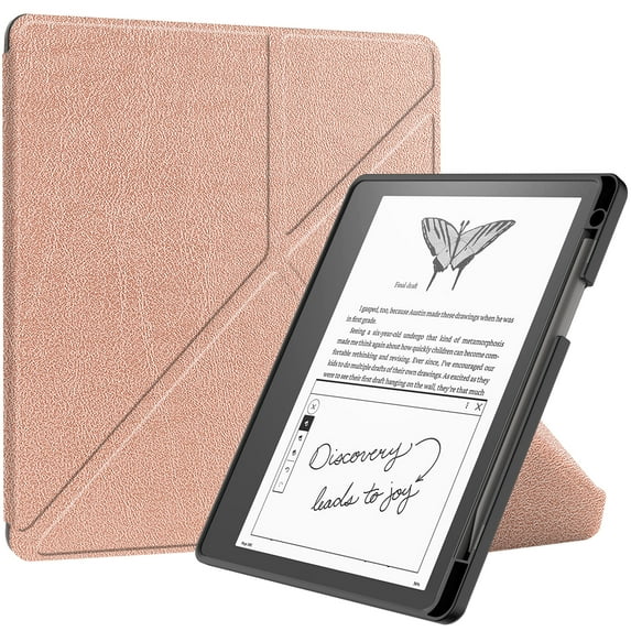 ELEHOLD Leather Case for Kindle Scribe 10.2" 2022 with Auto Wake/Sleep Function Multiple Angles Kickstand Pen Holder Full Body Protection Shockproof Anti-Scratch Case for Kindle Scribe 10.2",Rosegold
