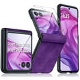 thumbnail image 1 of ELEHOLD Leather Case for Motorola Razr Ultra 2025/Razr 60 Ultra, Shockproof PU Leather Hinge Protection Cover Flip Full Body Foldable Phone Cover Built-in Front Protective Screen Protector, Purple, 1 of 6