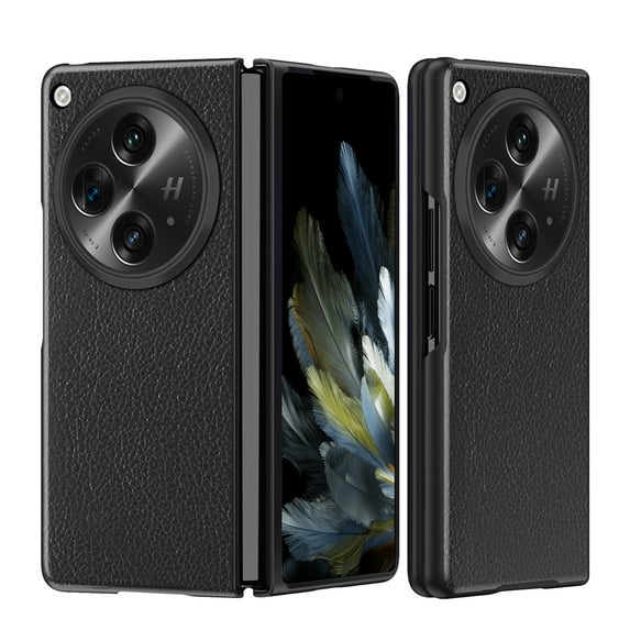 ELEHOLD Leather Case for OnePlus Open 2023,Lychee Texture Leather Hybrid PC Shockproof Protective Slim Lightweight All-inclusive Protection Cover for OnePlus Open, Black