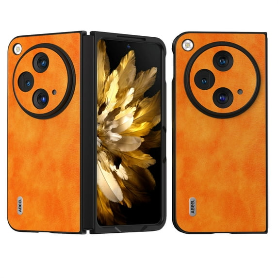 ELEHOLD Leather Case for OnePlus Open, Classic Luxury PU Leather All-Inclusive Lens Protection Ultra Thin Fit Lightweight Shockproof Protective Case for OnePlus Open,Orange