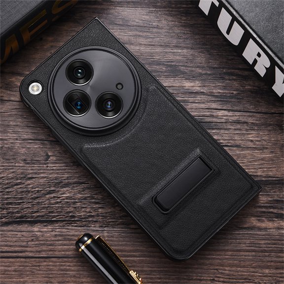 ELEHOLD Leather Case for OnePlus Open,Full Body Protection Case with Invisible Hidden Kickstand Slim Lightweight Shockproof Case for OnePlus Open,Black