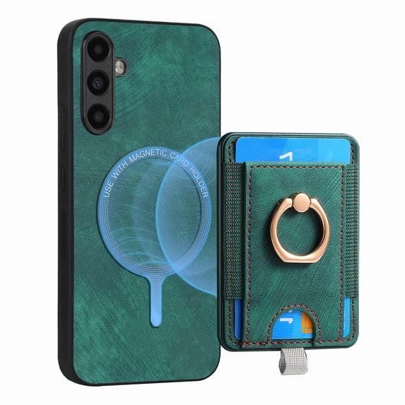 ELEHOLD Leather Case for Samsung Galaxy A04E Magnetic Detachable Card Holder Magnetic 2 in 1 Wallet Case with Ring Holder Kickstand Compatible with Mag Safe Shockproof Cover,green