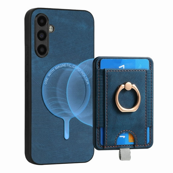 ELEHOLD Leather Case for Samsung Galaxy A12 5G Magnetic Detachable Card Holder Magnetic 2 in 1 Wallet Case with Ring Holder Kickstand Compatible with Mag Safe Shockproof Cover,blue