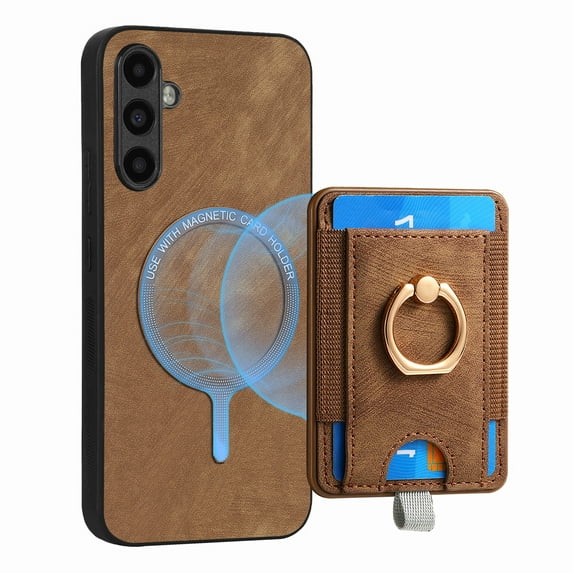 ELEHOLD Leather Case for Samsung Galaxy A12 5G Magnetic Detachable Card Holder Magnetic 2 in 1 Wallet Case with Ring Holder Kickstand Compatible with Mag Safe Shockproof Cover,brown