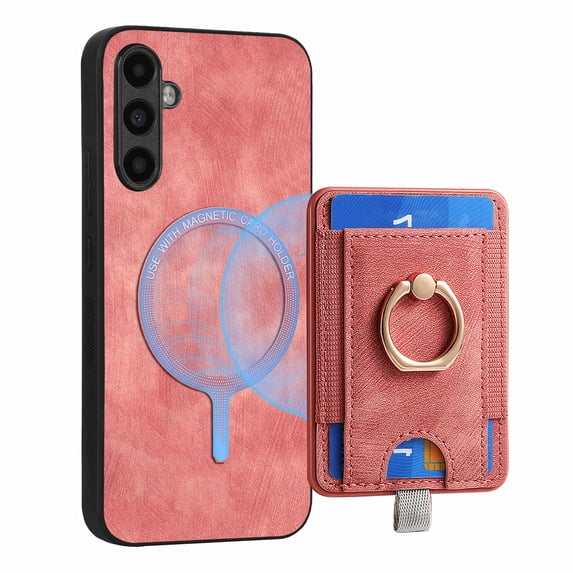 ELEHOLD Leather Case for Samsung Galaxy A13 5G Magnetic Detachable Card Holder Magnetic 2 in 1 Wallet Case with Ring Holder Kickstand Compatible with Mag Safe Shockproof Cover,pink