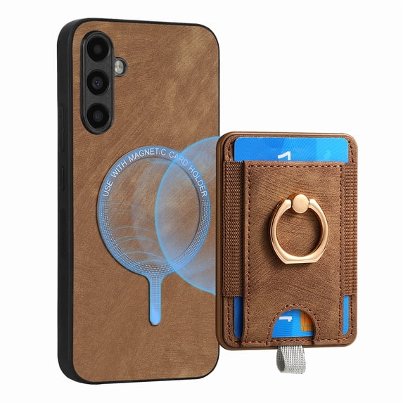 ELEHOLD Leather Case for Samsung Galaxy A13 5G Magnetic Detachable Card Holder Magnetic 2 in 1 Wallet Case with Ring Holder Kickstand Compatible with Mag Safe Shockproof Cover,brown