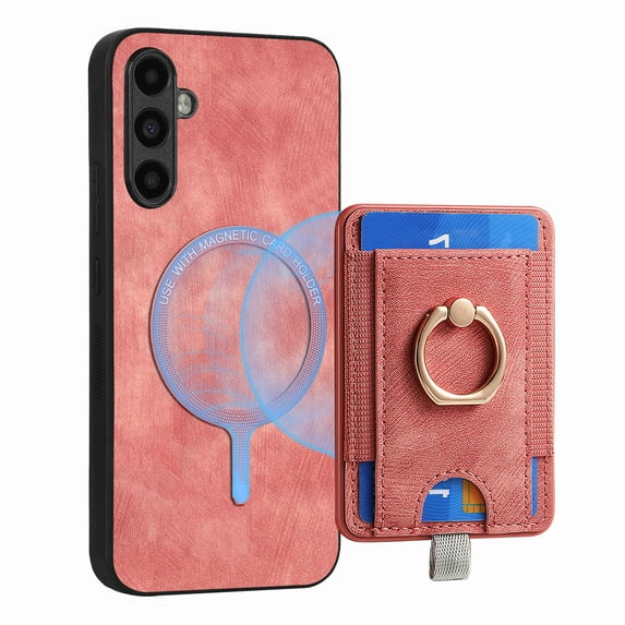 ELEHOLD Leather Case for Samsung Galaxy A14 5G Magnetic Detachable Card Holder Magnetic 2 in 1 Wallet Case with Ring Holder Kickstand Compatible with Mag Safe Shockproof Cover,pink