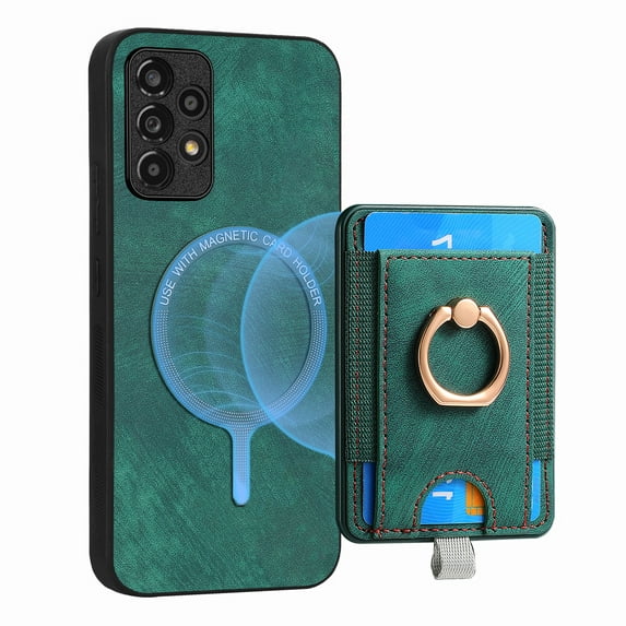 ELEHOLD Leather Case for Samsung Galaxy A23 4G Magnetic Detachable Card Holder Magnetic 2 in 1 Wallet Case with Ring Holder Kickstand Compatible with Mag Safe Shockproof Cover,green