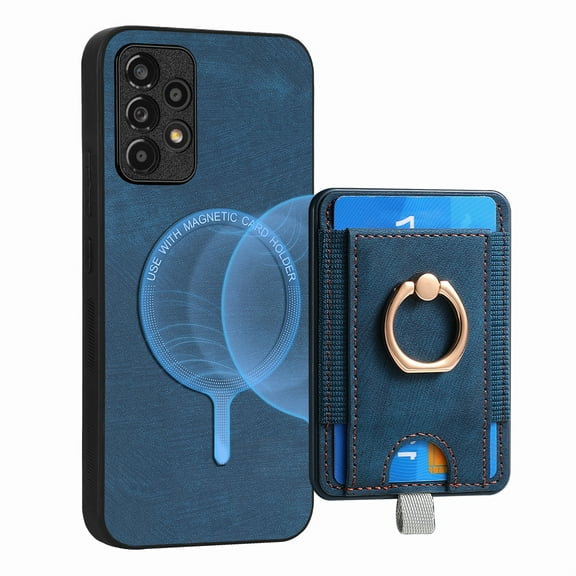 ELEHOLD Leather Case for Samsung Galaxy A32 5G Magnetic Detachable Card Holder Magnetic 2 in 1 Wallet Case with Ring Holder Kickstand Compatible with Mag Safe Shockproof Cover,blue