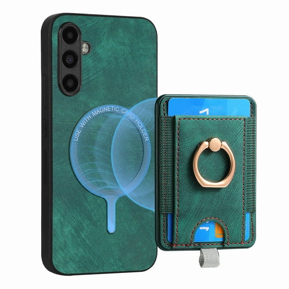 ELEHOLD Leather Case for Samsung Galaxy A34 5G Magnetic Detachable Card Holder Magnetic 2 in 1 Wallet Case with Ring Holder Kickstand Compatible with Mag Safe Shockproof Cover,green