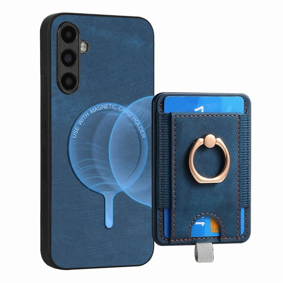 ELEHOLD Leather Case for Samsung Galaxy A34 5G Magnetic Detachable Card Holder Magnetic 2 in 1 Wallet Case with Ring Holder Kickstand Compatible with Mag Safe Shockproof Cover,blue