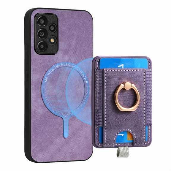 ELEHOLD Leather Case for Samsung Galaxy A51 5G Magnetic Detachable Card Holder Magnetic 2 in 1 Wallet Case with Ring Holder Kickstand Compatible with Mag Safe Shockproof Cover,purple