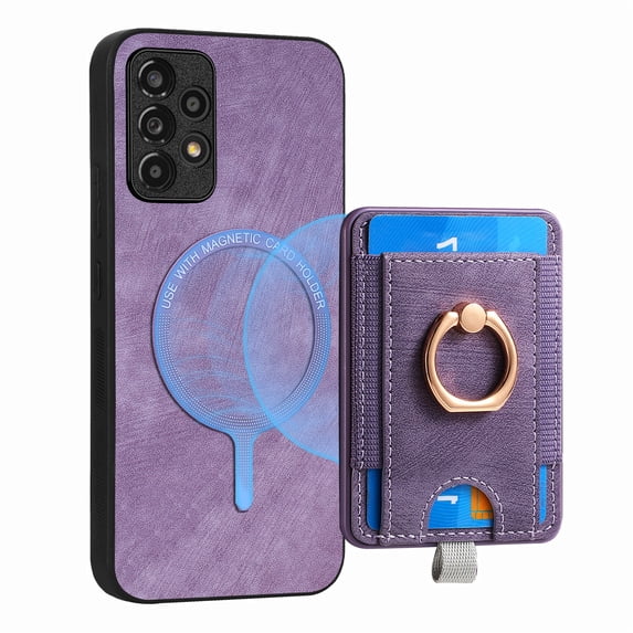 ELEHOLD Leather Case for Samsung Galaxy A52 5G Magnetic Detachable Card Holder Magnetic 2 in 1 Wallet Case with Ring Holder Kickstand Compatible with Mag Safe Shockproof Cover,purple