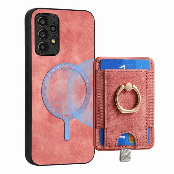 ELEHOLD Leather Case for Samsung Galaxy A53 5G Magnetic Detachable Card Holder Magnetic 2 in 1 Wallet Case with Ring Holder Kickstand Compatible with Mag Safe Shockproof Cover,pink