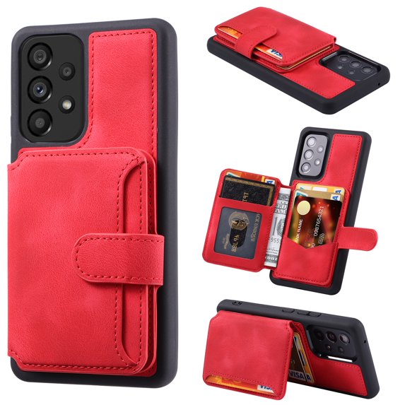 ELEHOLD Leather Case for Samsung Galaxy A53 5G Wallet Card Holders Magnetic Clasp Stand Function Full Body Shockproof Protection for Samsung A53 5G,Red