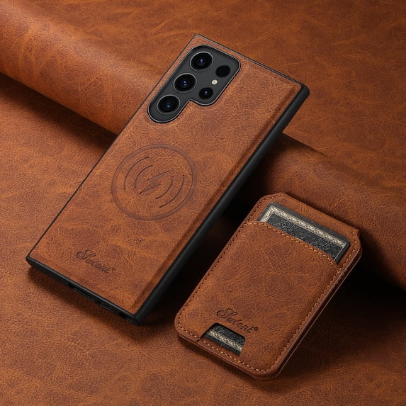 ELEHOLD Leather Case for Samsung Galaxy Note 20 Premium Lychee Texture Leather Case with Detachable Magnetic Card Holder Compatible with MagSafe Charging Luxury Shockproof Case ,khaki