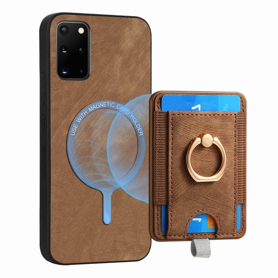ELEHOLD Leather Case for Samsung Galaxy S20 FE Magnetic Detachable Card Holder Magnetic 2 in 1 Wallet Case with Ring Holder Kickstand Compatible with Mag Safe Shockproof Cover,brown