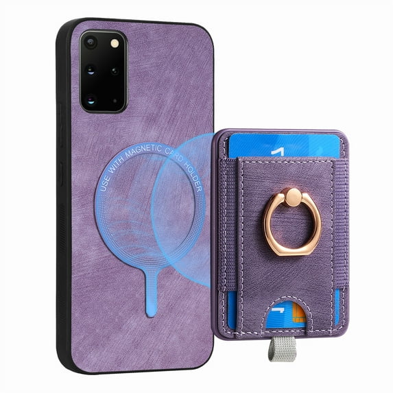 ELEHOLD Leather Case for Samsung Galaxy S20 FE Magnetic Detachable Card Holder Magnetic 2 in 1 Wallet Case with Ring Holder Kickstand Compatible with Mag Safe Shockproof Cover,purple