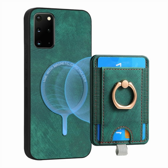 ELEHOLD Leather Case for Samsung Galaxy S20+ Magnetic Detachable Card Holder Magnetic 2 in 1 Wallet Case with Ring Holder Kickstand Compatible with Mag Safe Shockproof Cover,green
