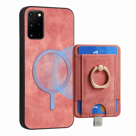 ELEHOLD Leather Case for Samsung Galaxy S20 Ultra Magnetic Detachable Card Holder Magnetic 2 in 1 Wallet Case with Ring Holder Kickstand Compatible with Mag Safe Shockproof Cover,pink