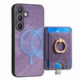 thumbnail image 1 of ELEHOLD Leather Case for Samsung Galaxy S21 Magnetic Detachable Card Holder Magnetic 2 in 1 Wallet Case with Ring Holder Kickstand Compatible with Mag Safe Shockproof Cover,purple, 1 of 8