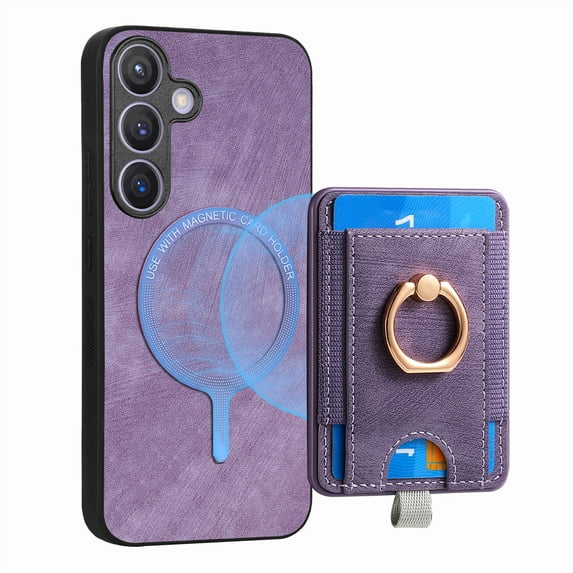 ELEHOLD Leather Case for Samsung Galaxy S22 Plus Magnetic Detachable Card Holder Magnetic 2 in 1 Wallet Case with Ring Holder Kickstand Compatible with Mag Safe Shockproof Cover,purple