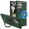 thumbnail image 1 of ELEHOLD Leather Case for Samsung Galaxy S22,Strong Magnetic Compatible with Mag Safe 360 Rotation Ring Kickstand Function Anti-Scratches Protective Case for Samsung Galaxy S22,Darkgreen, 1 of 9