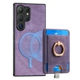 thumbnail image 1 of ELEHOLD Leather Case for Samsung Galaxy S22 Ultra Magnetic Detachable Card Holder Magnetic 2 in 1 Wallet Case with Ring Holder Kickstand Compatible with Mag Safe Shockproof Cover,purple, 1 of 8
