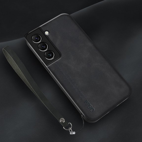 ELEHOLD Leather Case for Samsung Galaxy S23, Skin-Friendly Premium Leather Lens Protection with Wrist Strap Compatible with Magnetic Car Mount Shockproof Case,Black