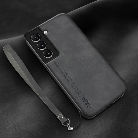 ELEHOLD Leather Case for Samsung Galaxy S23, Skin-Friendly Premium Leather Lens Protection with Wrist Strap Compatible with Magnetic Car Mount Shockproof Case,Darkgray
