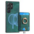 thumbnail image 1 of ELEHOLD Leather Case for Samsung Galaxy S23 Ultra Magnetic Detachable Card Holder Magnetic 2 in 1 Wallet Case with Ring Holder Kickstand Compatible with Mag Safe Shockproof Cover,green, 1 of 8