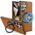 thumbnail image 1 of ELEHOLD Leather Case for Samsung Galaxy S24,Strong Magnetic Compatible with Mag Safe 360 Rotation Ring Kickstand Function Anti-Scratches Protective Case for Samsung Galaxy S24,Brown, 1 of 9