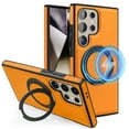 thumbnail image 1 of ELEHOLD Leather Case for Samsung Galaxy S24,Strong Magnetic Compatible with Mag Safe 360 Rotation Ring Kickstand Function Anti-Scratches Protective Case for Samsung Galaxy S24,Orange, 1 of 9