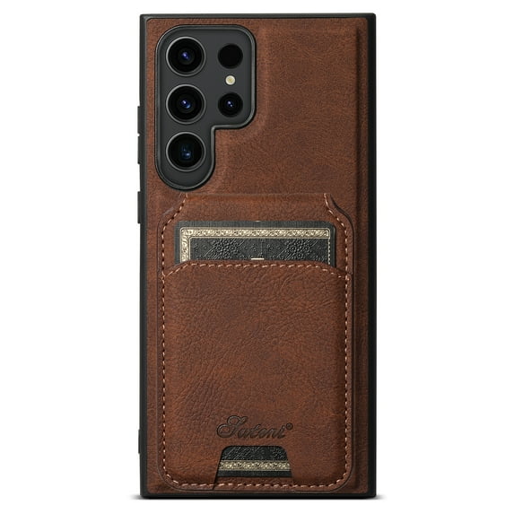 ELEHOLD Leather Case for Samsung Galaxy S24 Ultra Premium Lychee Texture Leather Case with Detachable Magnetic Card Holder Compatible with MagSafe Shockproof Case for Samsung S24 Ultra,Brown