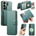 thumbnail image 1 of ELEHOLD Leather Case For Samsung Galaxy S25+ 2-in-1 Shockproof Cover, With Magnetic Detachable Flip Card Holder Wallet, Kickstand & Wristband, MagSafe Compatible, Green, 1 of 1