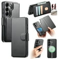 thumbnail image 1 of ELEHOLD Leather Case For Samsung Galaxy S25 Ultra 2-in-1 Shockproof Cover, With Magnetic Detachable Flip Card Holder Wallet, Kickstand & Wristband, MagSafe Compatible, Black, 1 of 1