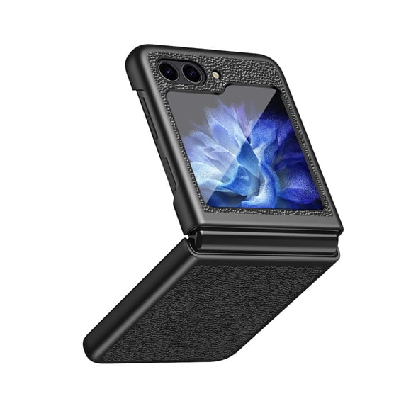 ELEHOLD Leather Case for Samsung Galaxy Z Flip 5 2023,Lychee Texture Leather Full Body Protective Hybrid Shockproof Slim Lightweight All-inclusive Protecition Cover for Samsung Z Flip 5, Black
