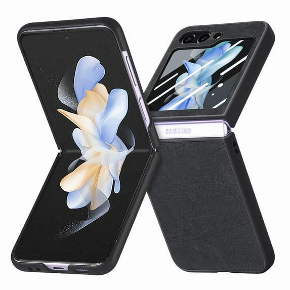 ELEHOLD Leather Case for Samsung Galaxy Z Flip 5 Case, Premium PU Leather Slim Shockproof Protective Case with Built-in Small Screen Protector Compatible with Samsung Galaxy Z Flip 5 (2023),Black