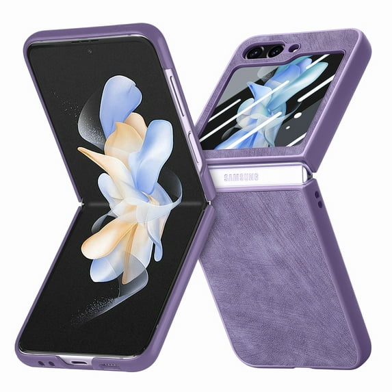ELEHOLD Leather Case for Samsung Galaxy Z Flip 5 Case, Premium PU Leather Slim Shockproof Protective Case with Built-in Small Screen Protector Compatible with Samsung Galaxy Z Flip 5 (2023),Purple
