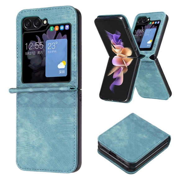 ELEHOLD Leather Case for Samsung Galaxy Z Flip5 2023,Shockproof Premium PU Leather Emboosed Pattern Slim Lightweight Anti-Scratch Case Cover for Samsung Z Flip5 5G,Green