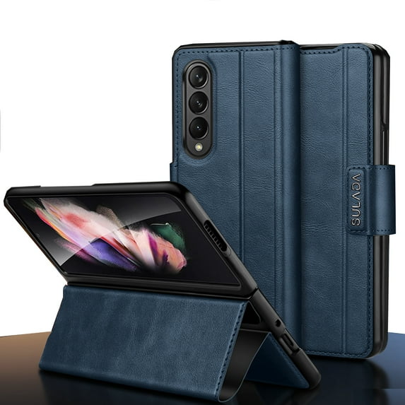 ELEHOLD Leather Case for Samsung Galaxy Z Fold 3 Premium PU Leather Case Full Body All-Inclusive Protection Flip Case Magnetic Closure Shockproof Cover for Samsung Z Fold 3 for Men Women,Blue